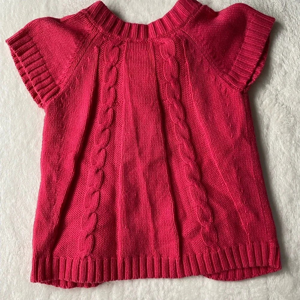 Gymboree Kids Cardigan Pink Cable Knit Short Sleeve Flower‎ Button Front 3T Cozy
